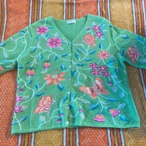 Vintage lime green floral cardigan